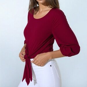 Express bubble sleeve tie waist 3/4 sleeve boho crop top ❤️